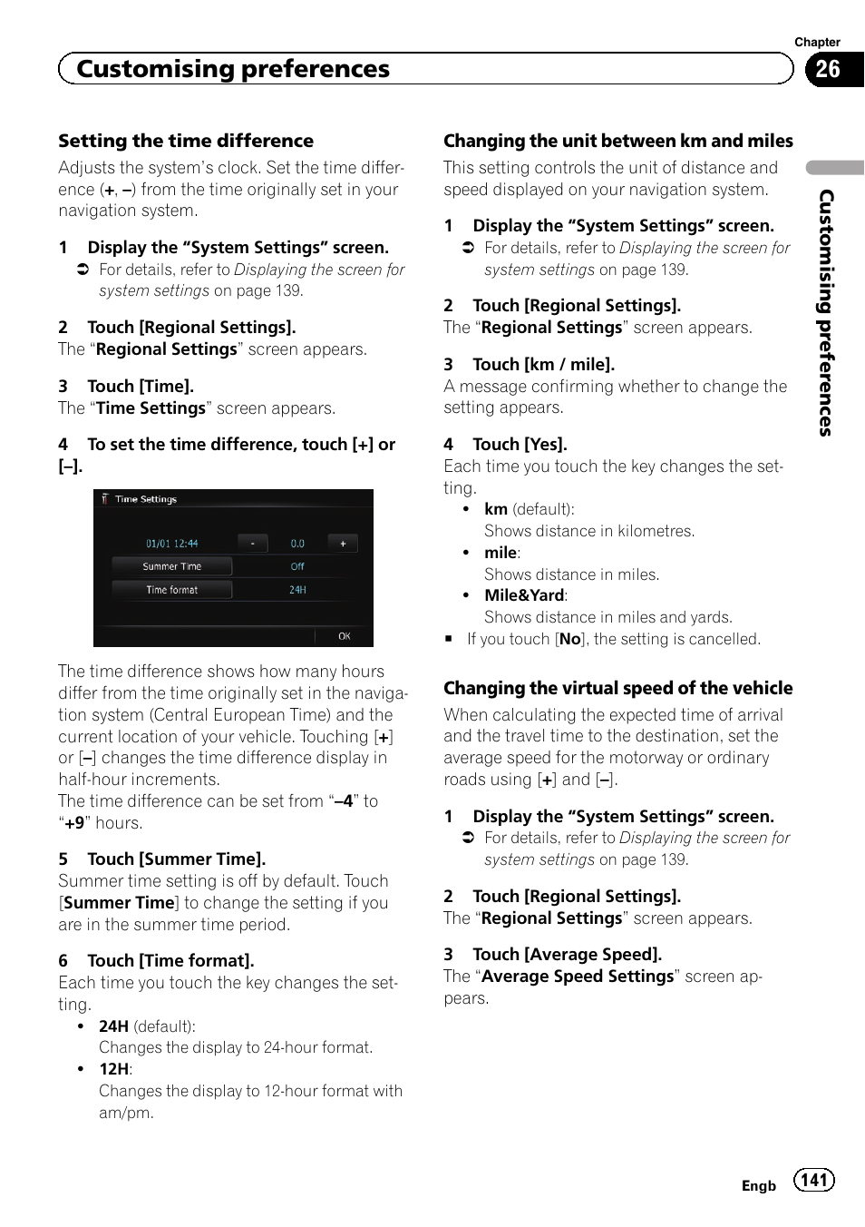 Setting the time difference, Customising preferences | Pioneer AVIC-F9310BT User Manual | Page 141 / 208