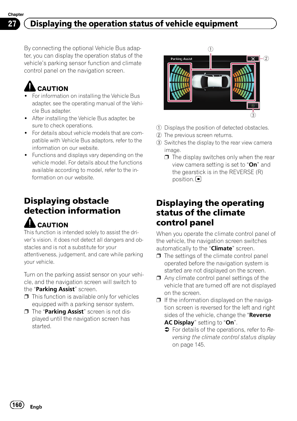 Information, Displaying the operating status of the climate, Control panel | Displaying obstacle detection information | Pioneer AVIC-F9310BT User Manual | Page 160 / 208