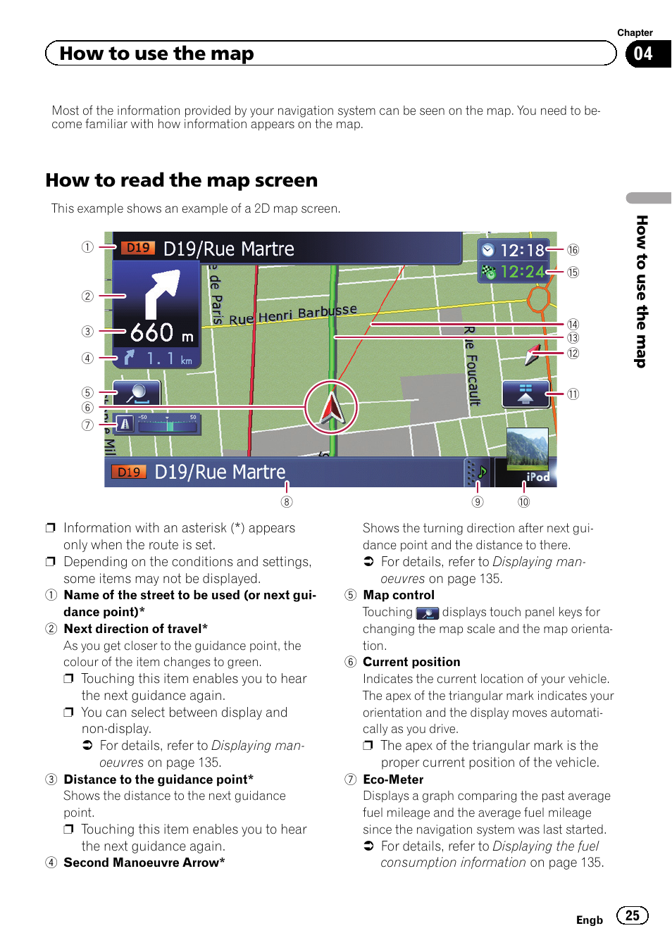 How to use the map how to read the map screen, How to read the map screen, How to use the map | Pioneer AVIC-F9310BT User Manual | Page 25 / 208