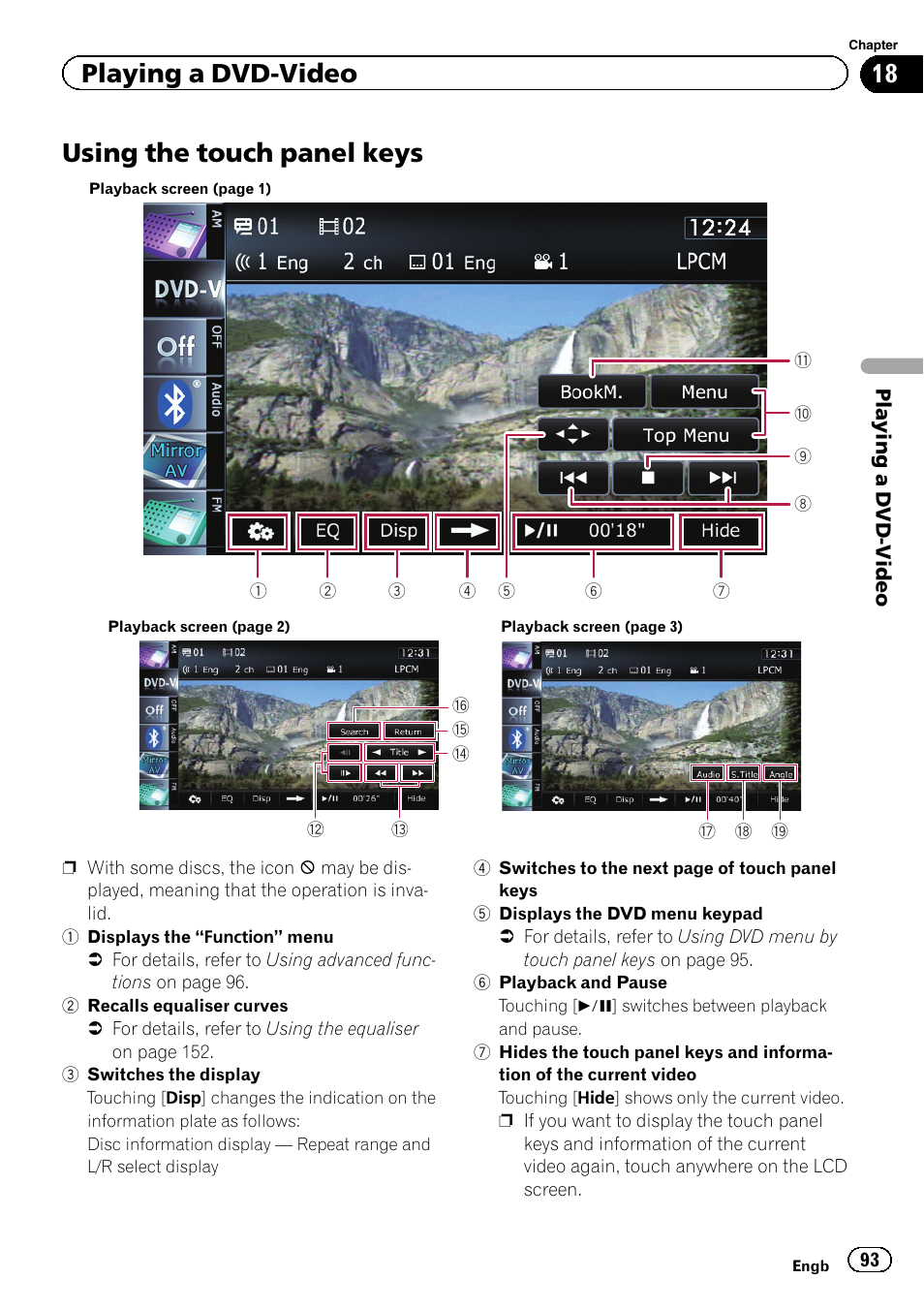 Using the touch panel keys, Using the touch panel, Playing a dvd-video | Pioneer AVIC-F9310BT User Manual | Page 93 / 208