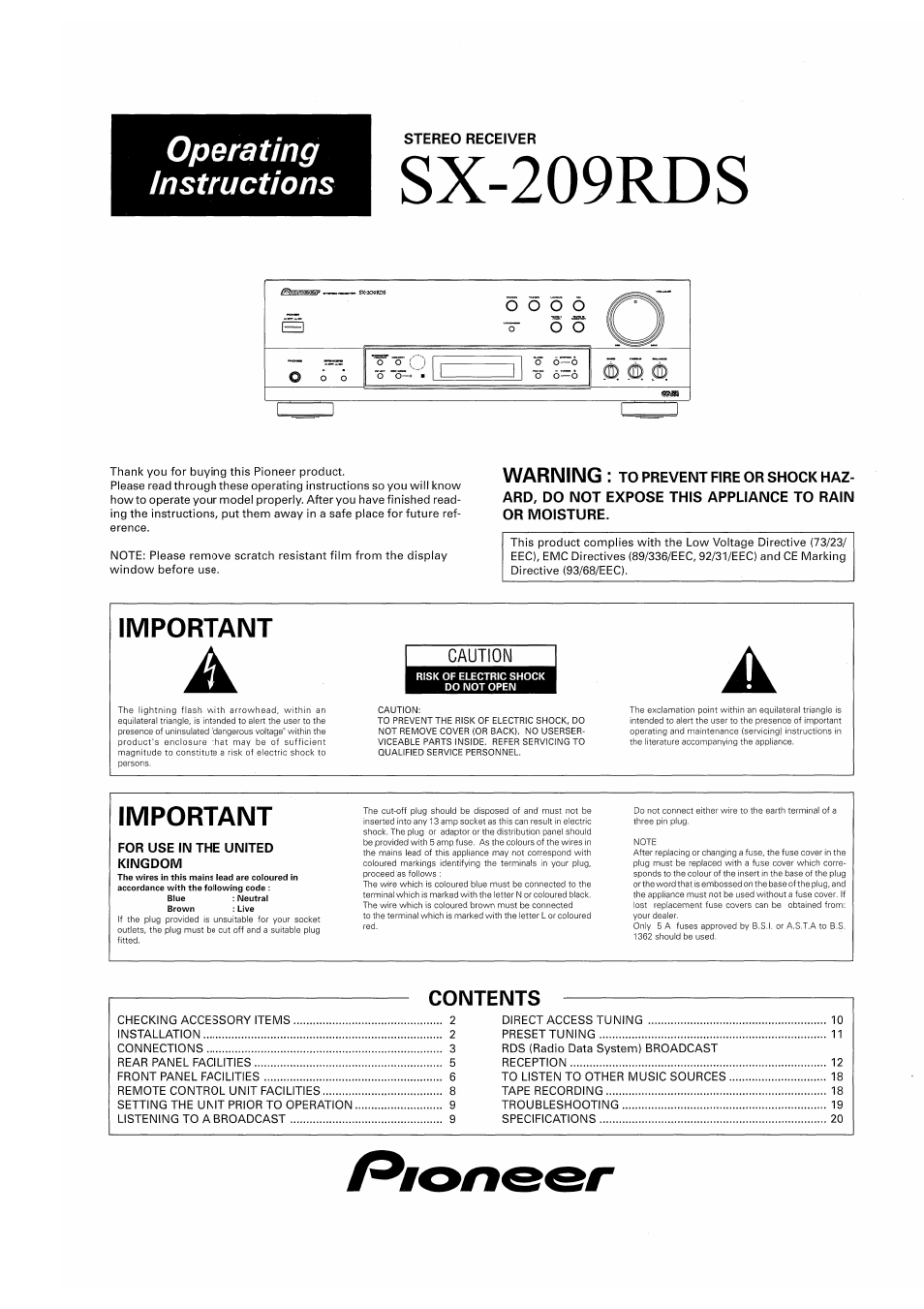 Pioneer SX-209RDS User Manual | 20 pages