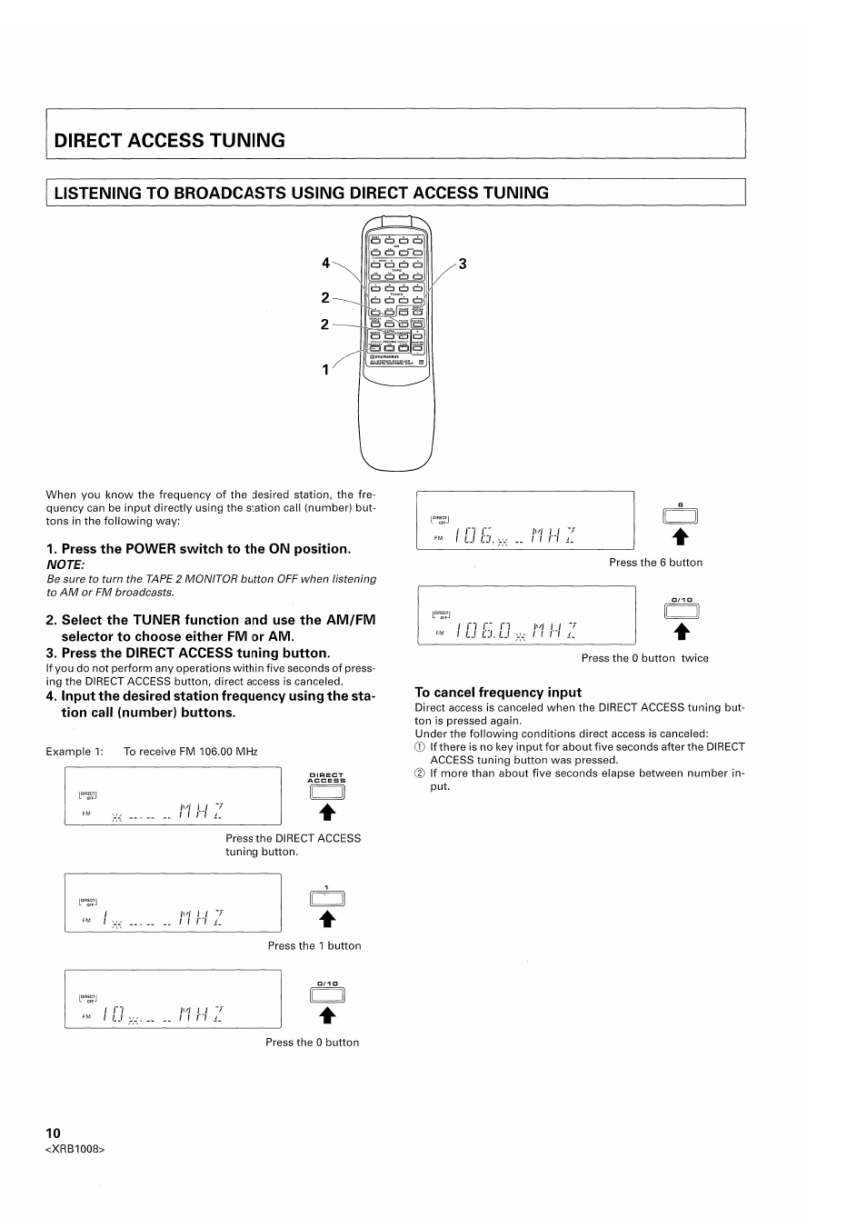 Direct access tuning, Listening to broadcasts using direct access tuning | Pioneer SX-209RDS User Manual | Page 10 / 20