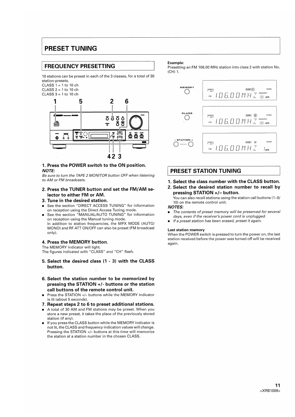 Frequency presetting, L j 1 1 r 1, N r i | Preset station tuning | Pioneer SX-209RDS User Manual | Page 11 / 20