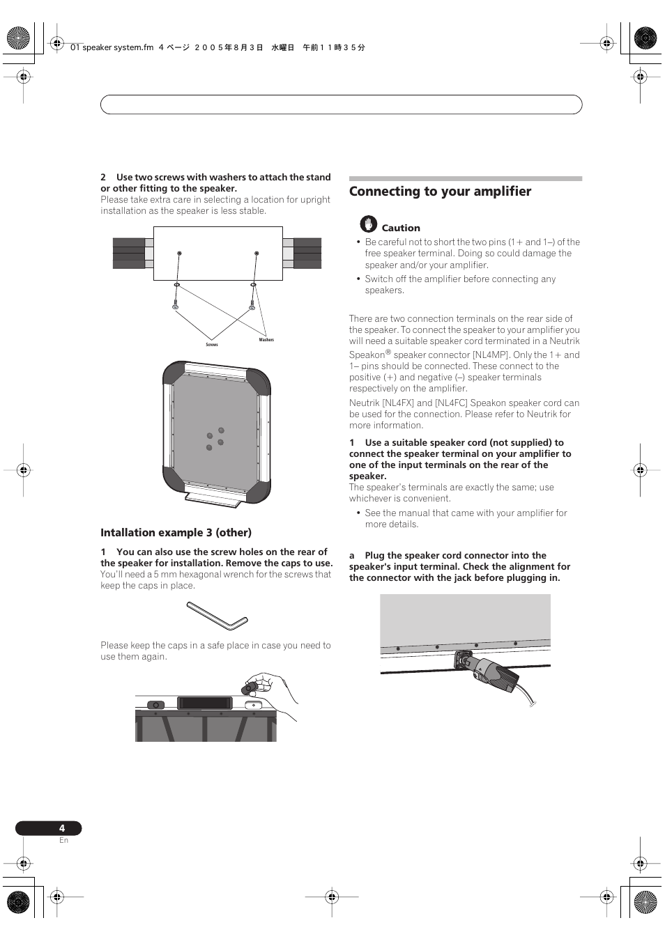 Connecting to your amplifier | Pioneer S-FL1 User Manual | Page 4 / 58