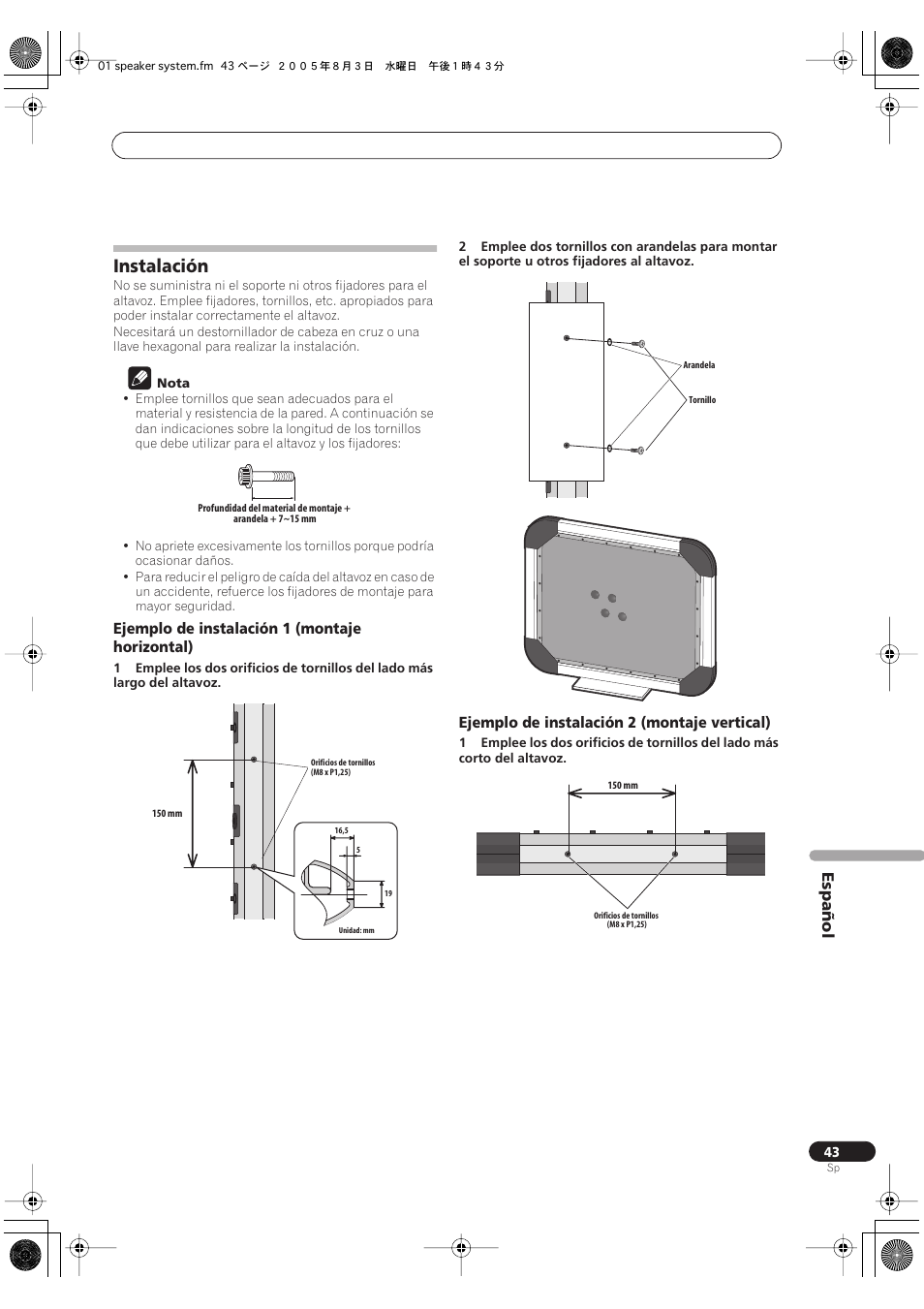 Instalación | Pioneer S-FL1 User Manual | Page 43 / 58