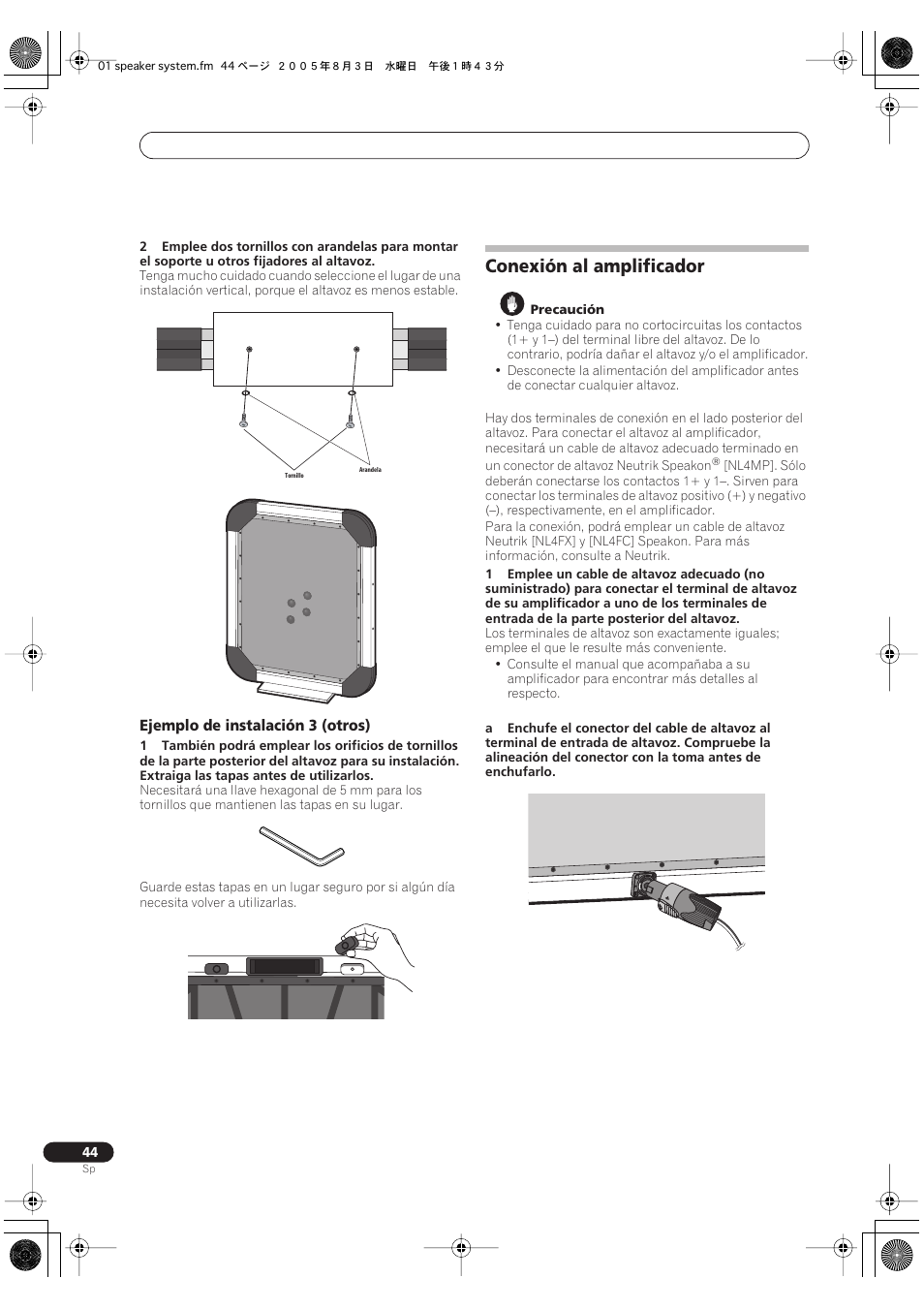 Conexión al amplificador | Pioneer S-FL1 User Manual | Page 44 / 58