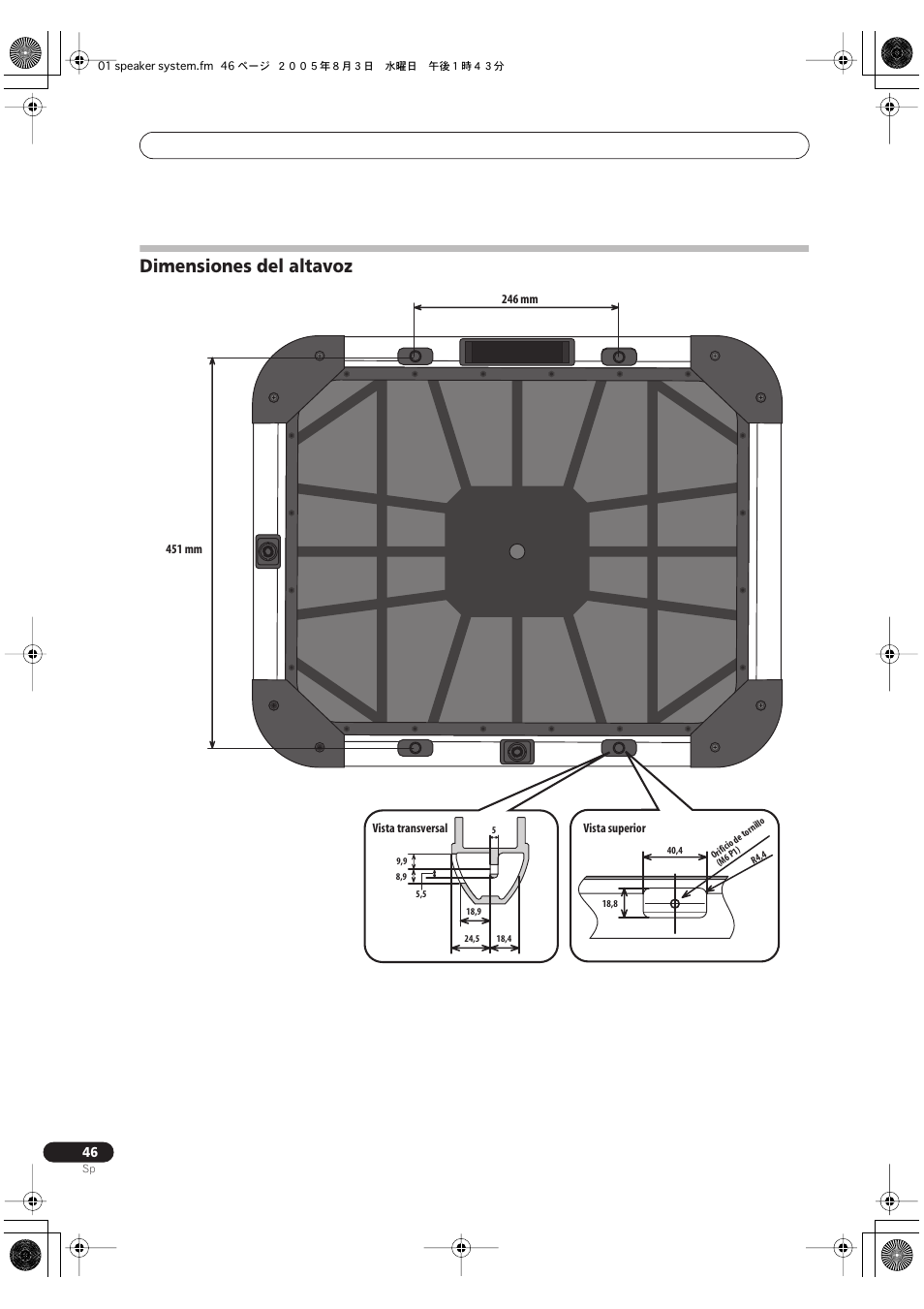 Dimensiones del altavoz | Pioneer S-FL1 User Manual | Page 46 / 58