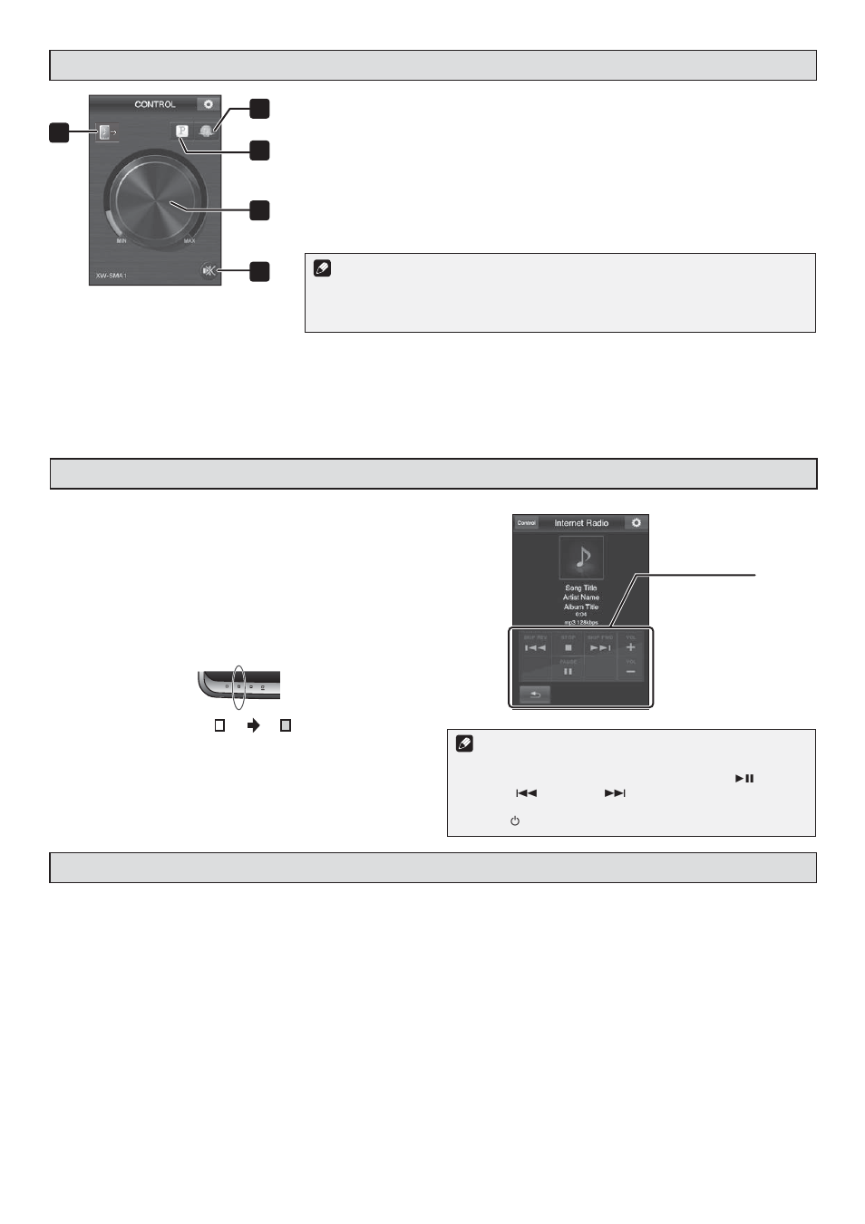 Operating the control screen, Play music on pandora/internet radio, Stop playback on pandora/internet radio | Pioneer XW-SMA1-W User Manual | Page 3 / 8