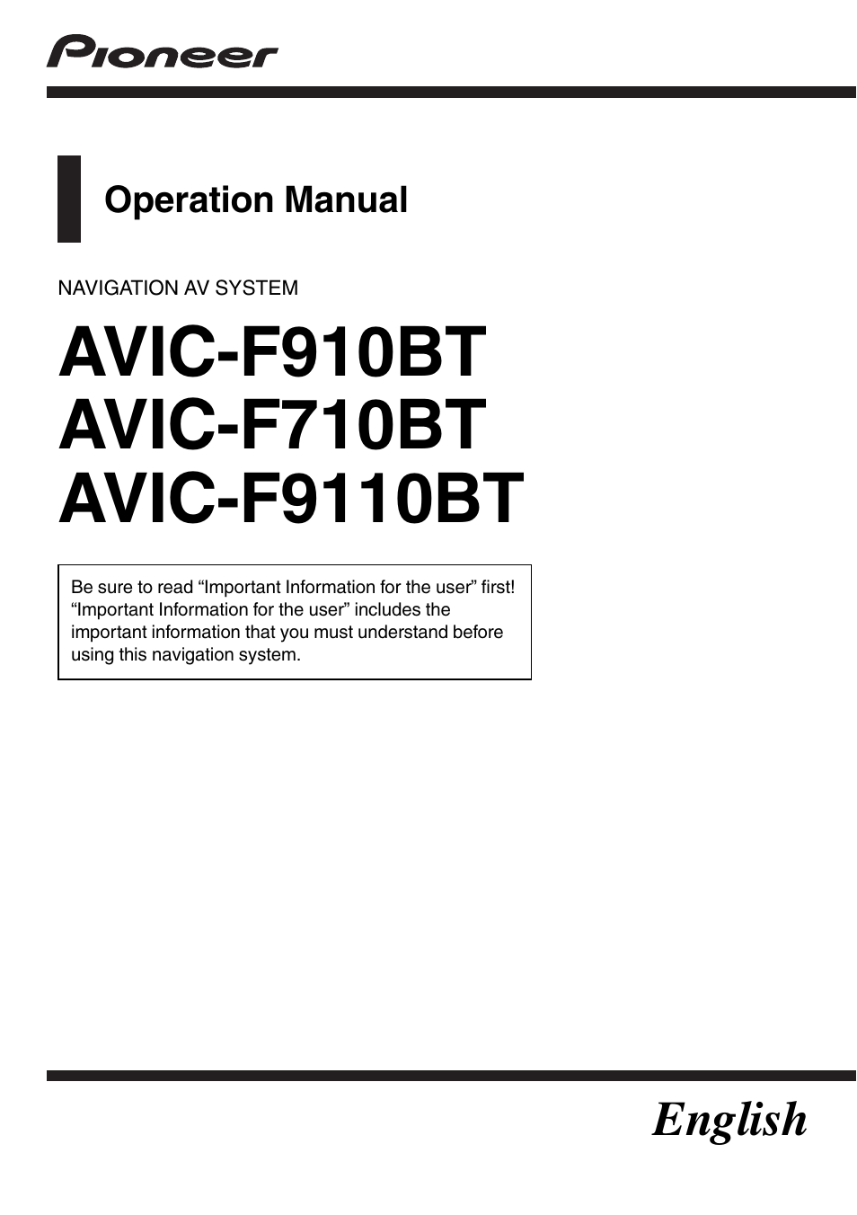 Pioneer AVIC-F910BT User Manual | 170 pages