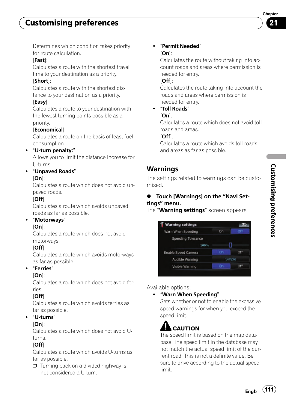 Warnings 111, Customising preferences, Warnings | Pioneer AVIC-F910BT User Manual | Page 111 / 170