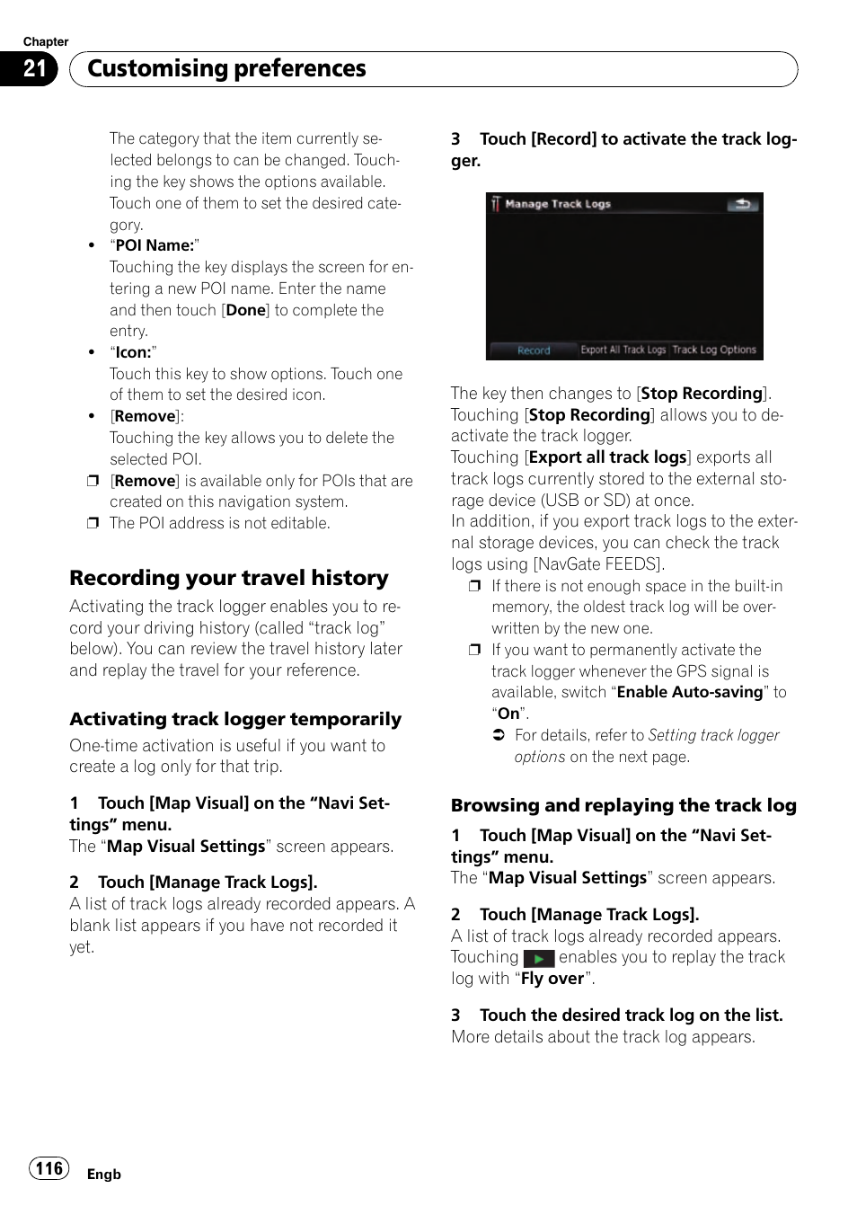 Recording your travel history 116, Customising preferences, Recording your travel history | Pioneer AVIC-F910BT User Manual | Page 116 / 170