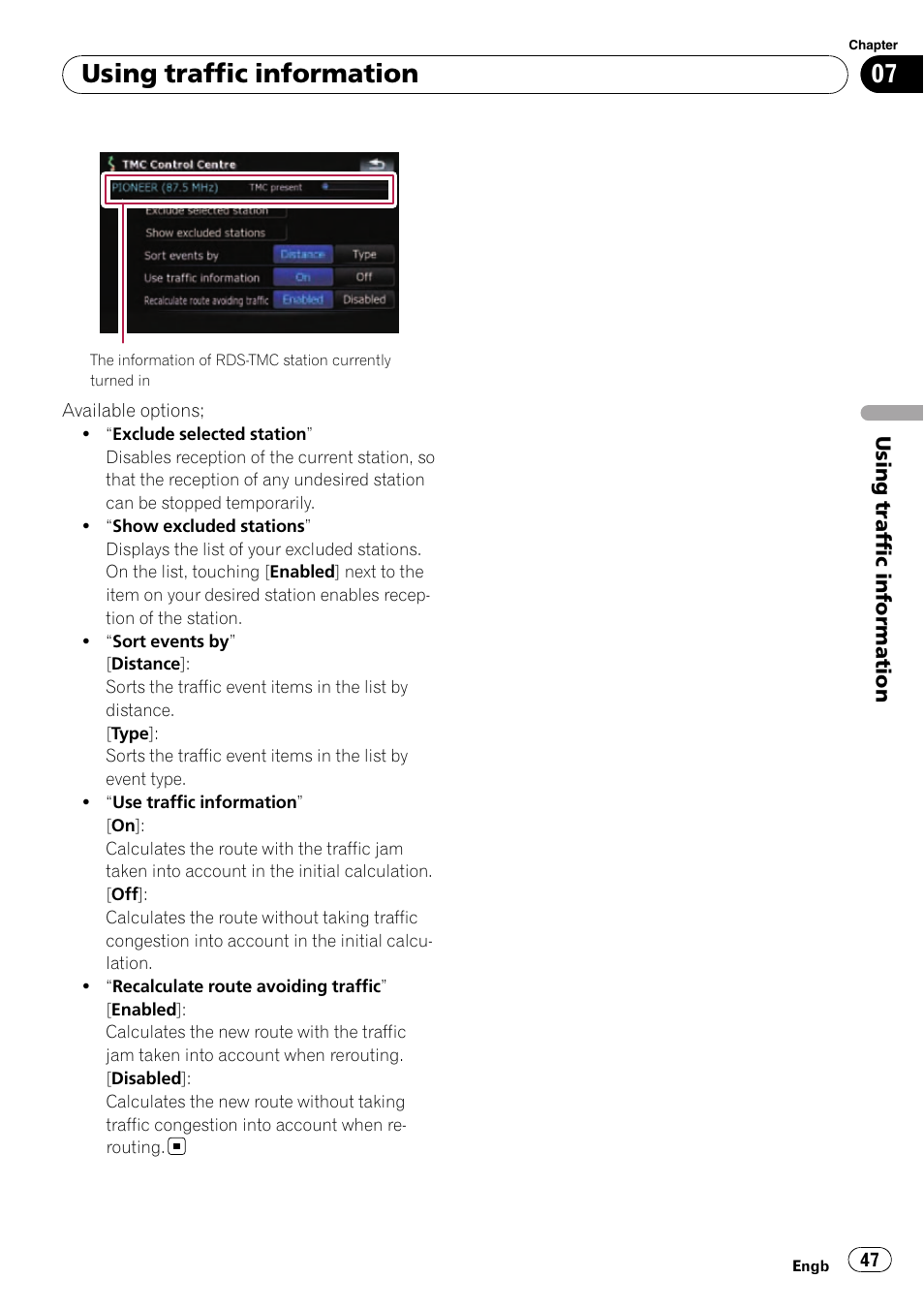 Using traffic information | Pioneer AVIC-F910BT User Manual | Page 47 / 170