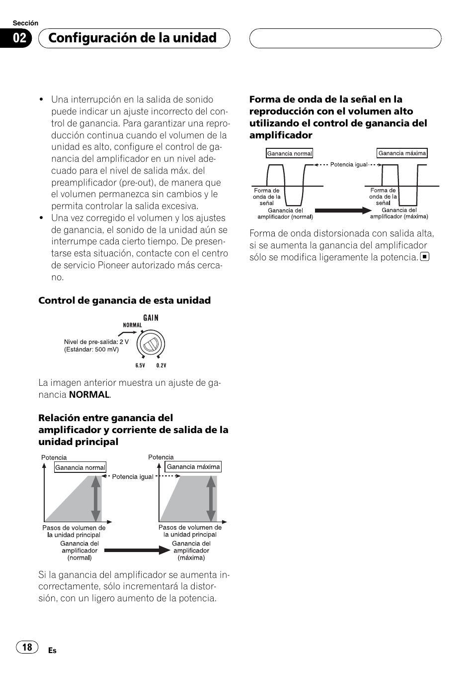 Configuración de la unidad | Pioneer GM-5400T User Manual | Page 18 / 96