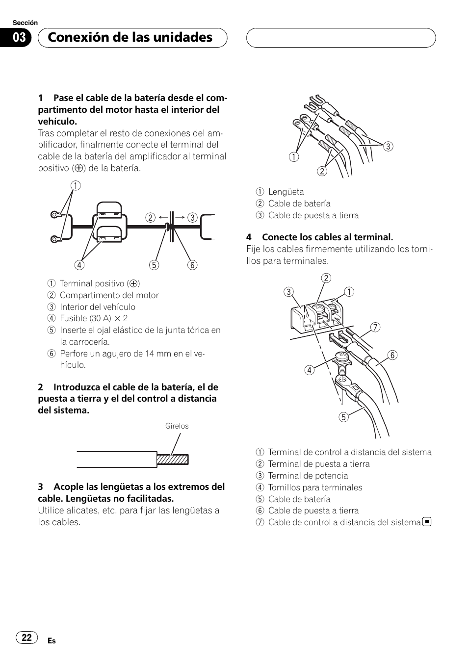 Conexión de las unidades | Pioneer GM-5400T User Manual | Page 22 / 96