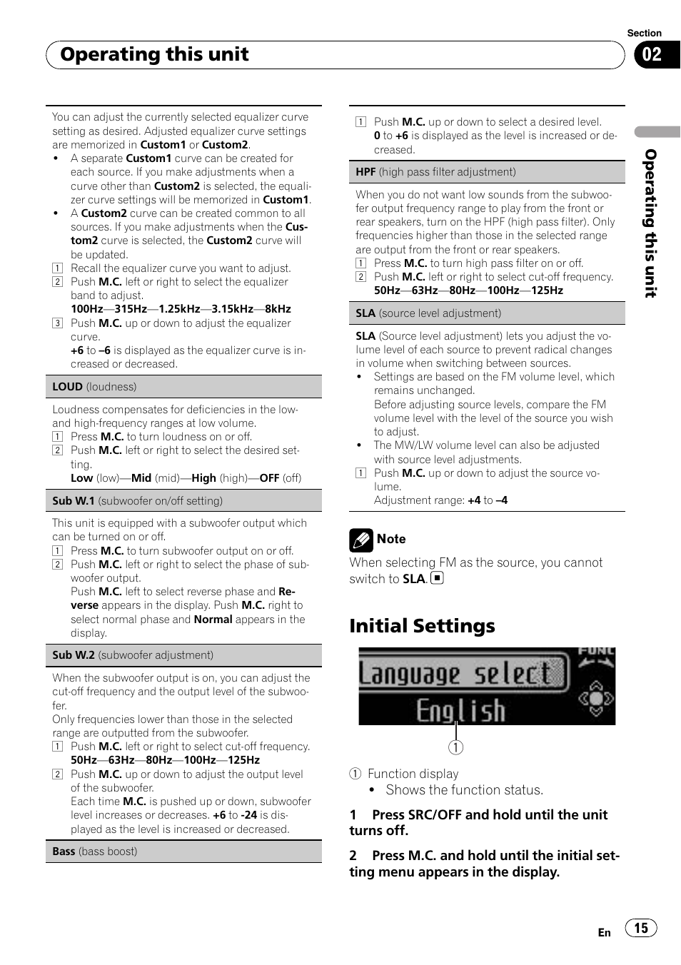 Initial settings, Operating this unit | Pioneer DEH-7200SD User Manual | Page 15 / 28