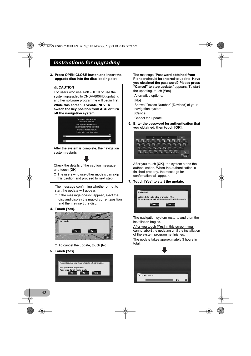 Instructions for upgrading | Pioneer CNDV-900HD User Manual | Page 12 / 24