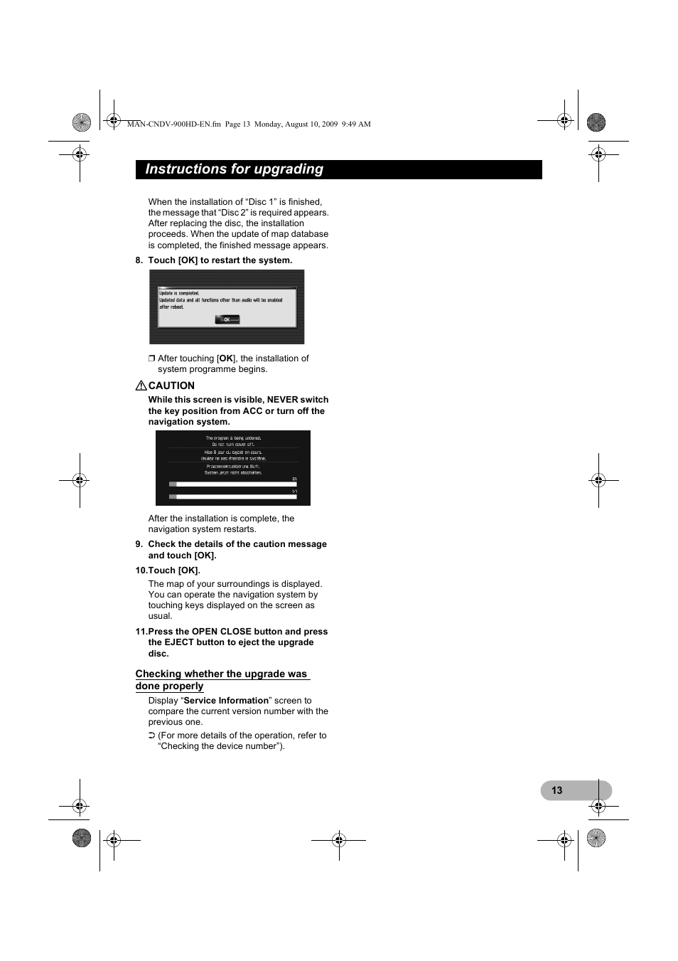 Instructions for upgrading | Pioneer CNDV-900HD User Manual | Page 13 / 24