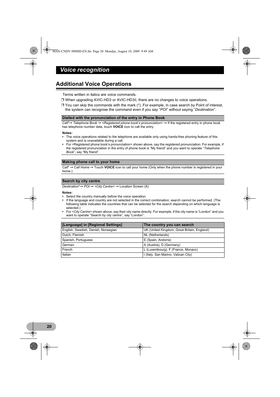 Voice recognition, Additional voice operations | Pioneer CNDV-900HD User Manual | Page 20 / 24