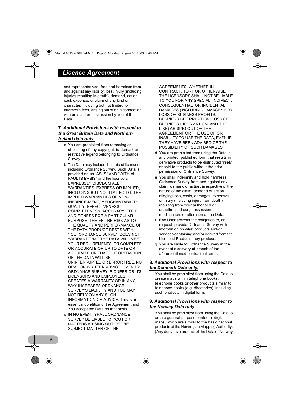Licence agreement | Pioneer CNDV-900HD User Manual | Page 6 / 24