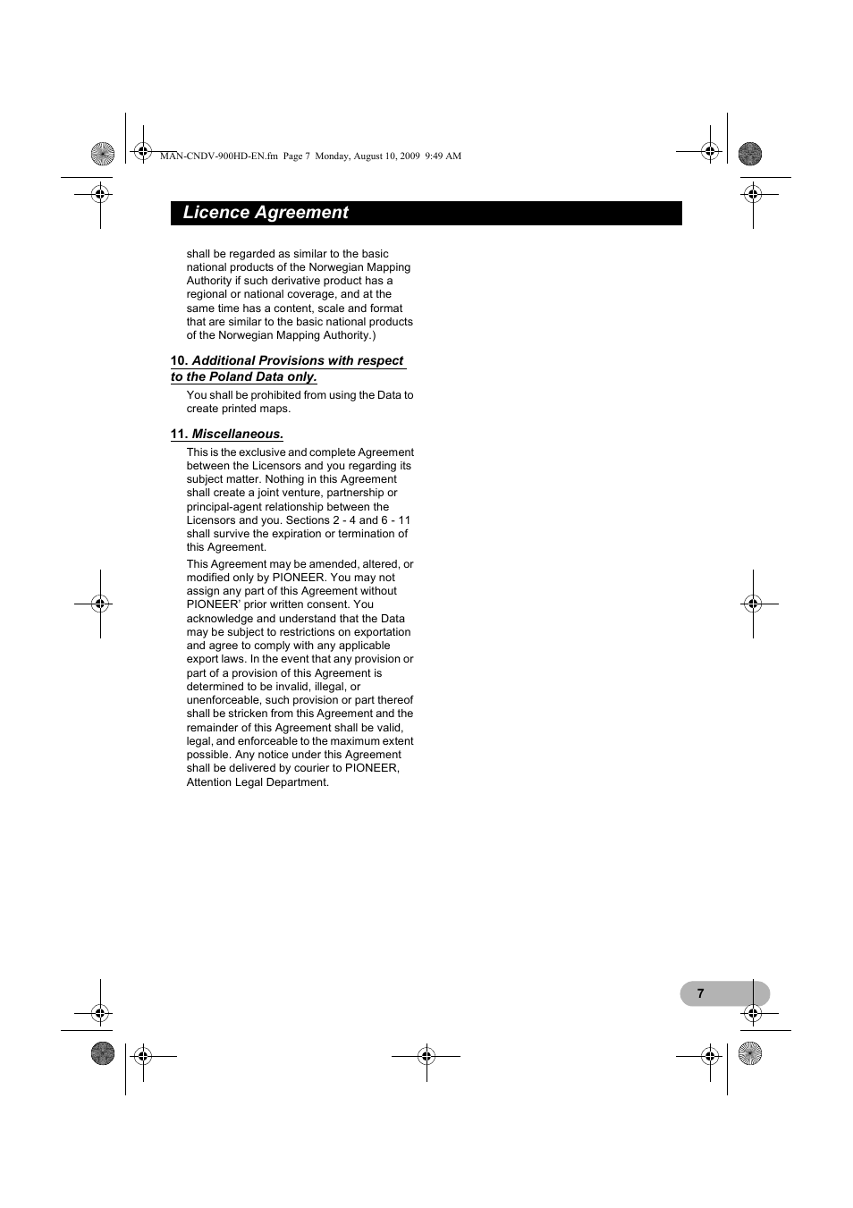 Licence agreement | Pioneer CNDV-900HD User Manual | Page 7 / 24