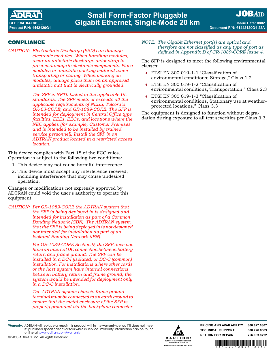 ADTRAN 1442120G1 User Manual | Page 2 / 2