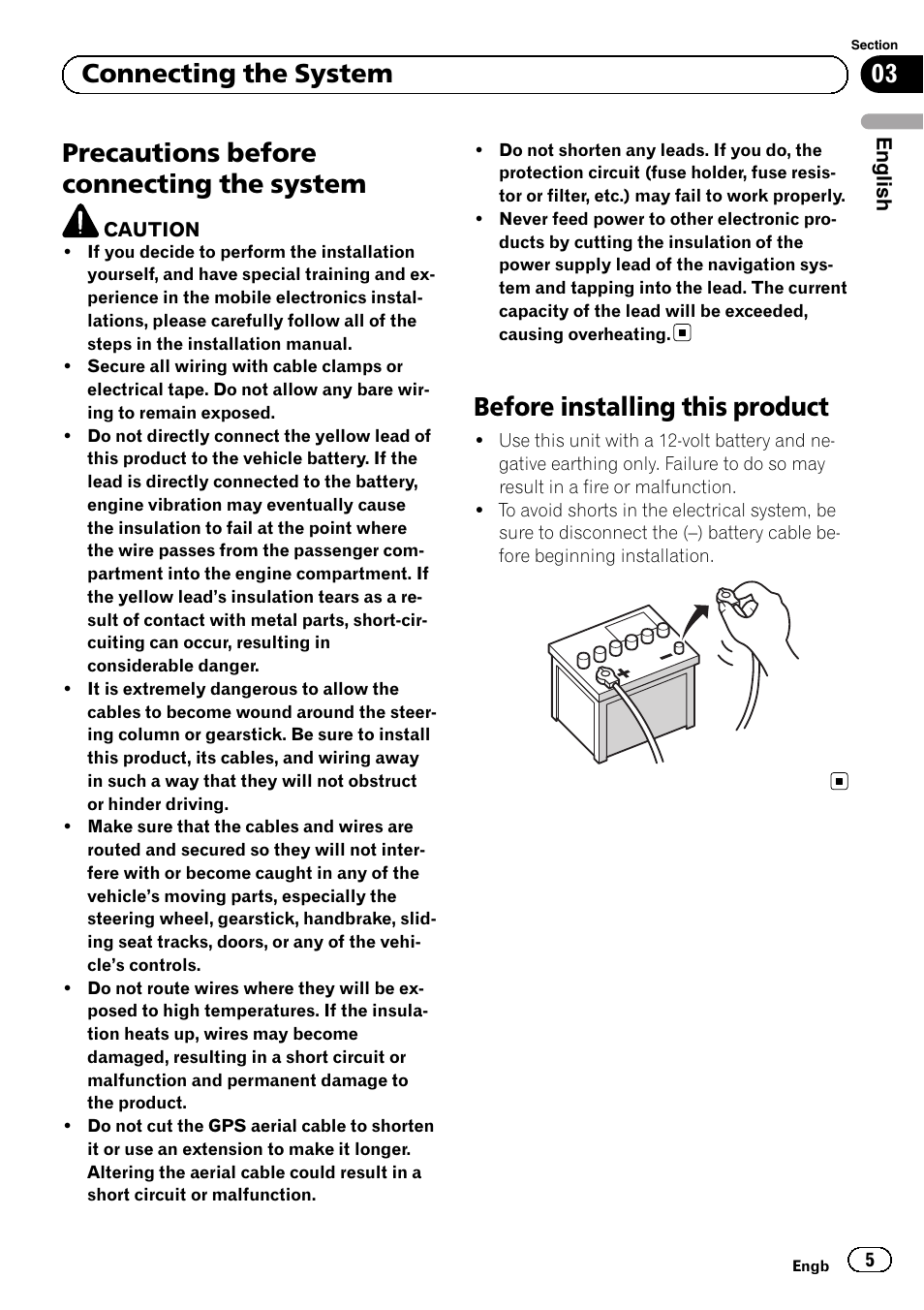 System, Before installing this product, Precautions before connecting the system | 03 connecting the system | Pioneer AVIC-F9210BT User Manual | Page 5 / 172