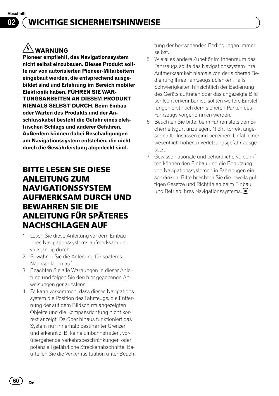 02 wichtige sicherheitshinweise | Pioneer AVIC-F9210BT User Manual | Page 60 / 172