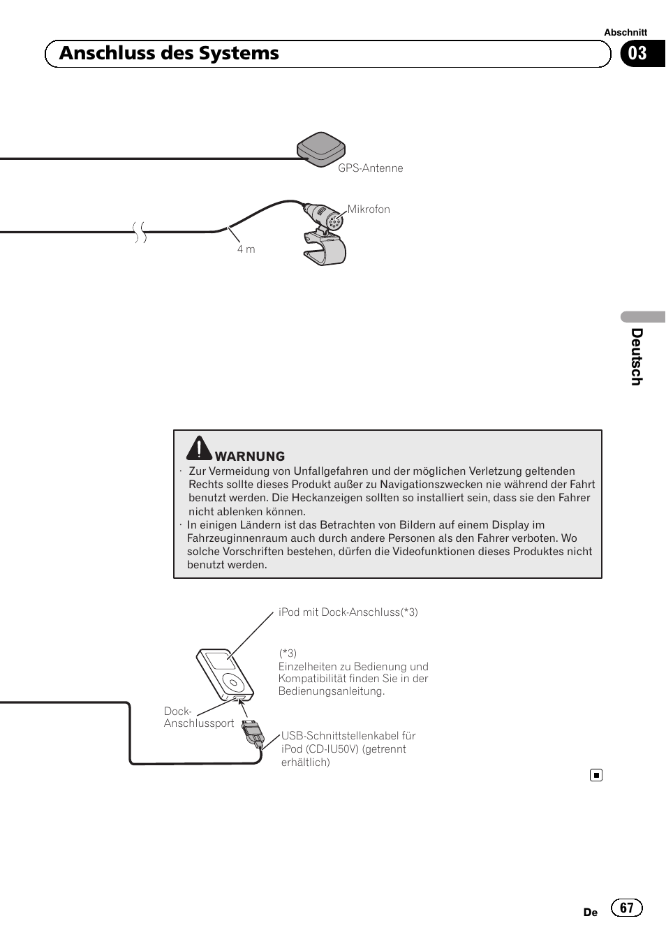 03 anschluss des systems, Deutsch | Pioneer AVIC-F9210BT User Manual | Page 67 / 172