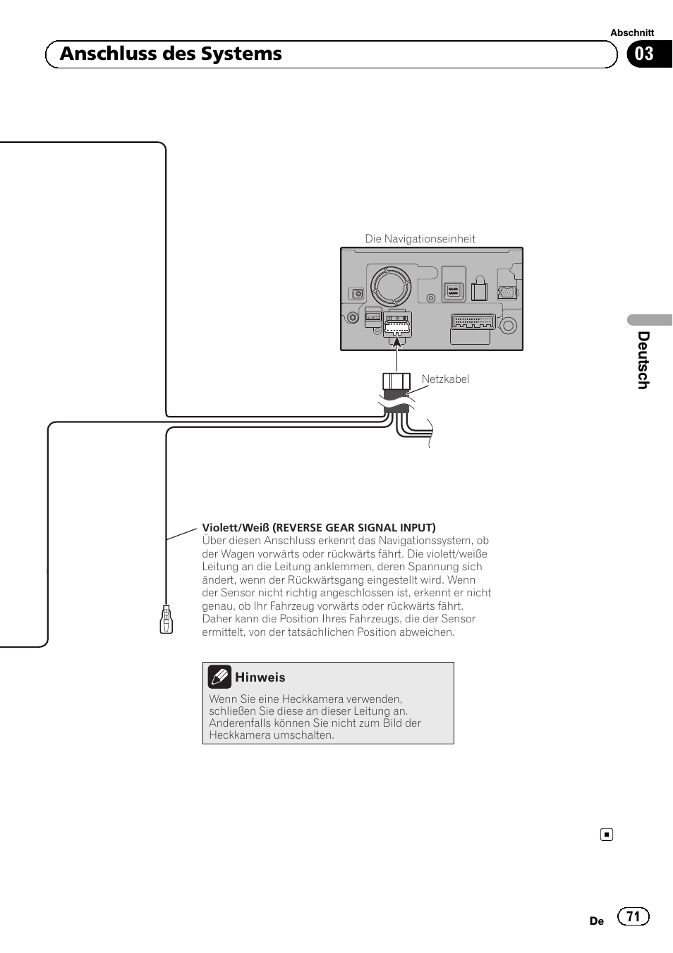 03 anschluss des systems | Pioneer AVIC-F9210BT User Manual | Page 71 / 172