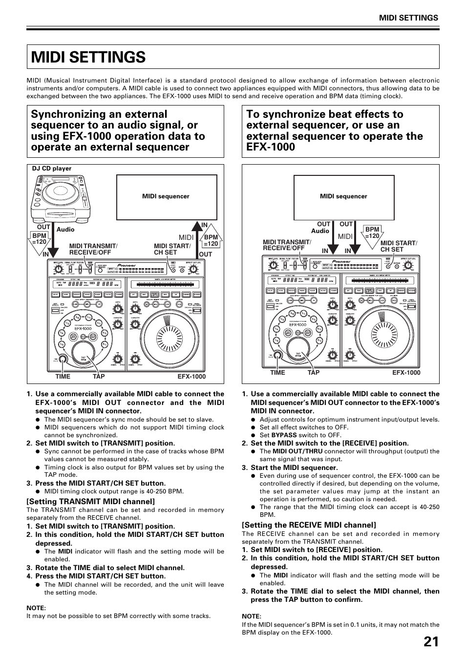 Midi settings | Pioneer EFX-1000 User Manual | Page 21 / 28