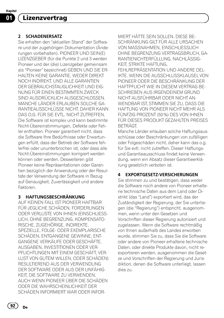 01 lizenzvertrag | Pioneer AVIC-F9310BT User Manual | Page 92 / 128