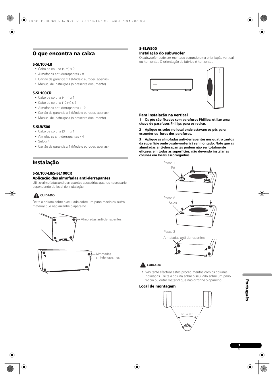 O que encontra na caixa, Instalação | Pioneer HTP-SL100 User Manual | Page 39 / 80