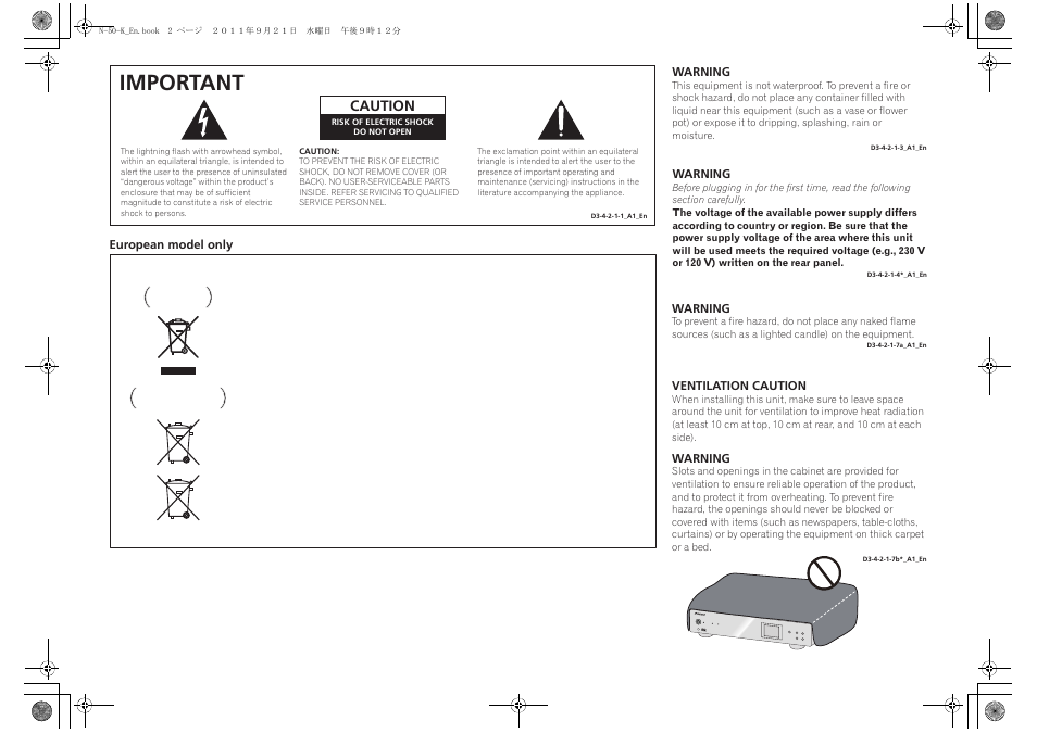 Important, Caution | Pioneer N-30-K User Manual | Page 2 / 28