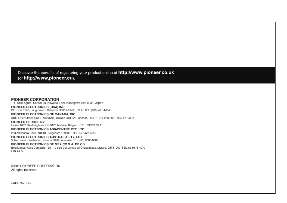 Pioneer N-30-K User Manual | Page 28 / 28