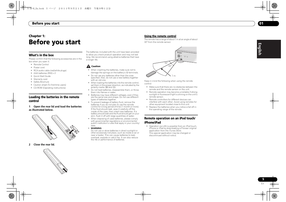 01 before you start, Using the remote control, Remote operation on an ipod touch/iphone | Ipad, Before you start, English français español | Pioneer N-30-K User Manual | Page 5 / 28