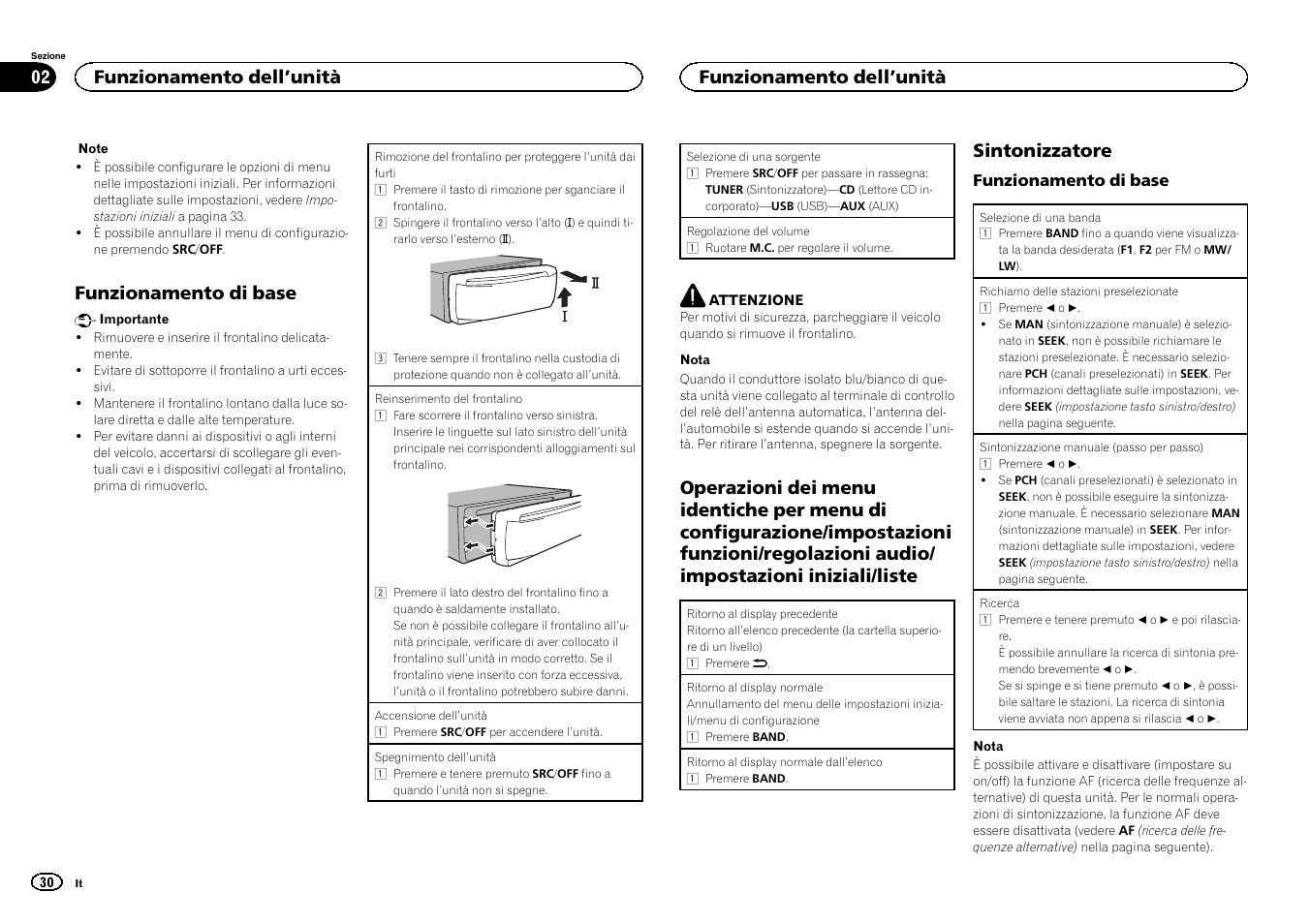 Funzionamento di base, Sintonizzatore, Funzionamento dell ’unità | Pioneer DEH-141UB User Manual | Page 30 / 100