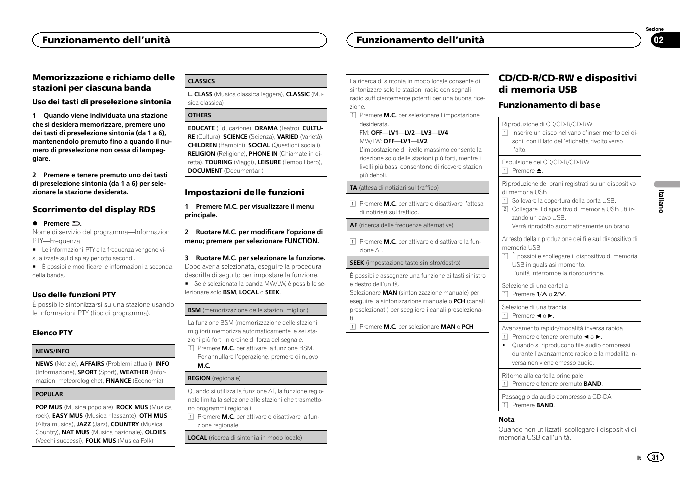 Seek (impostazione tasto sinistro/destro), Af (ricerca delle fre, Funzionamento dell ’unità | Pioneer DEH-141UB User Manual | Page 31 / 100