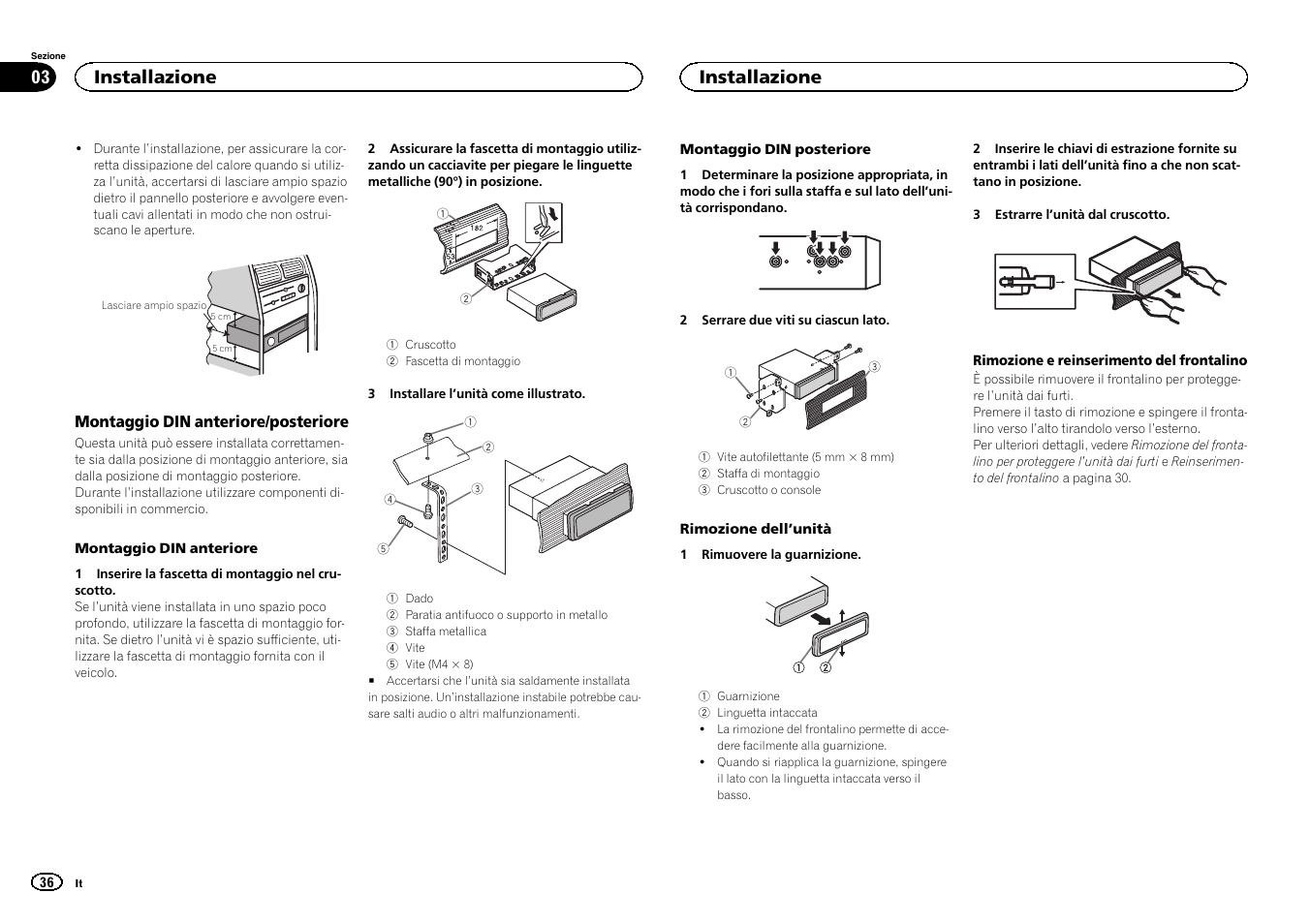 Installazione | Pioneer DEH-141UB User Manual | Page 36 / 100