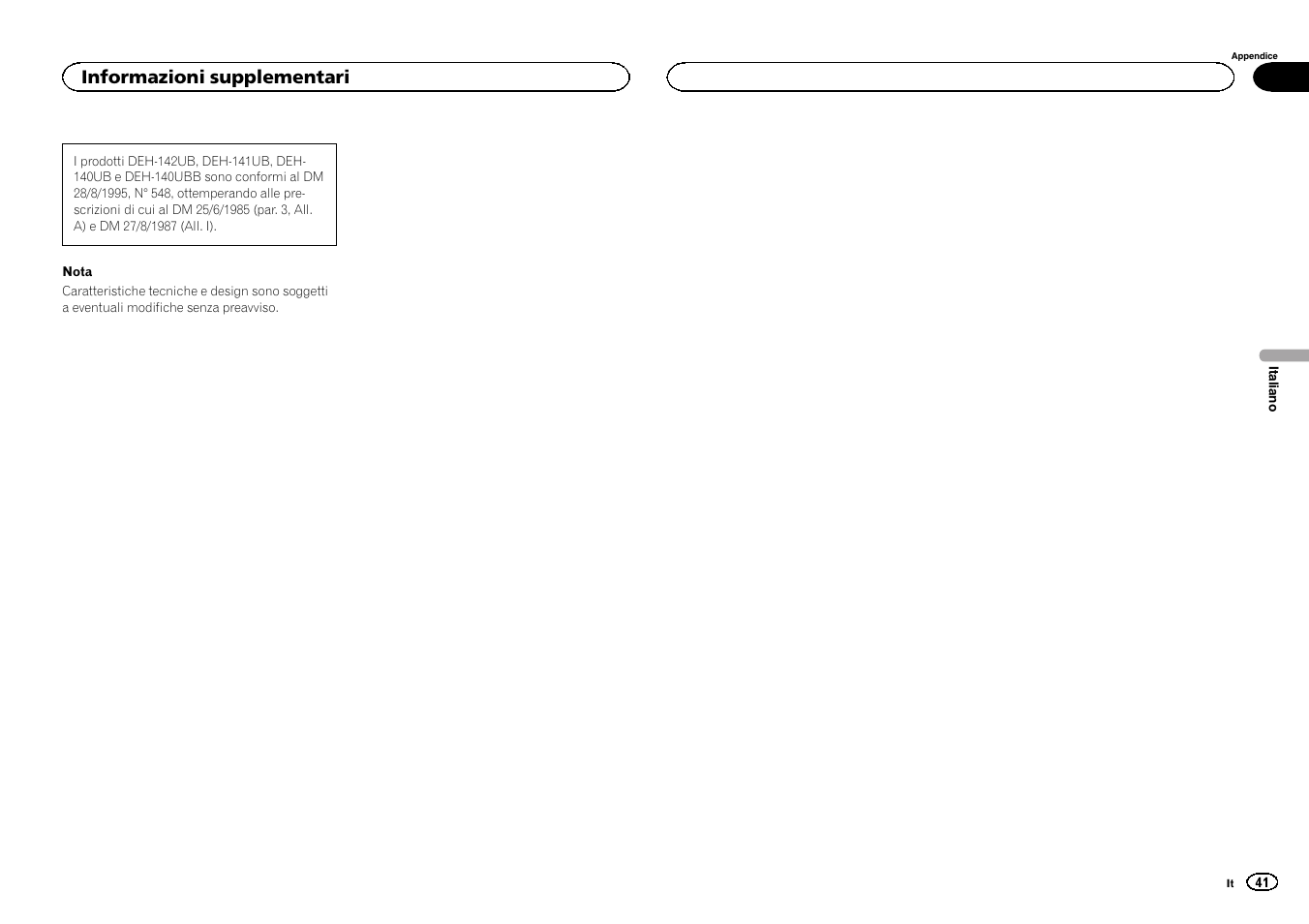 Informazioni supplementari | Pioneer DEH-141UB User Manual | Page 41 / 100
