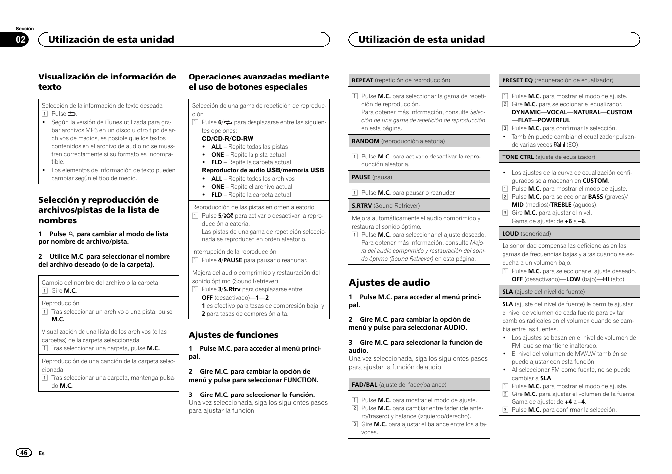 Ajustes de audio, Utilización de esta unidad | Pioneer DEH-141UB User Manual | Page 46 / 100