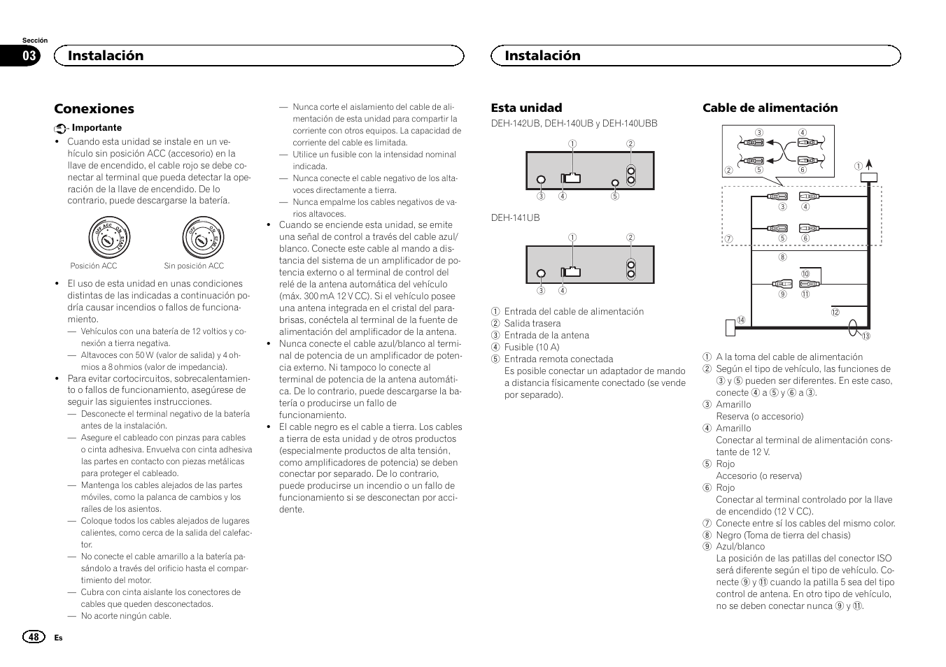 Conexiones, Instalación | Pioneer DEH-141UB User Manual | Page 48 / 100
