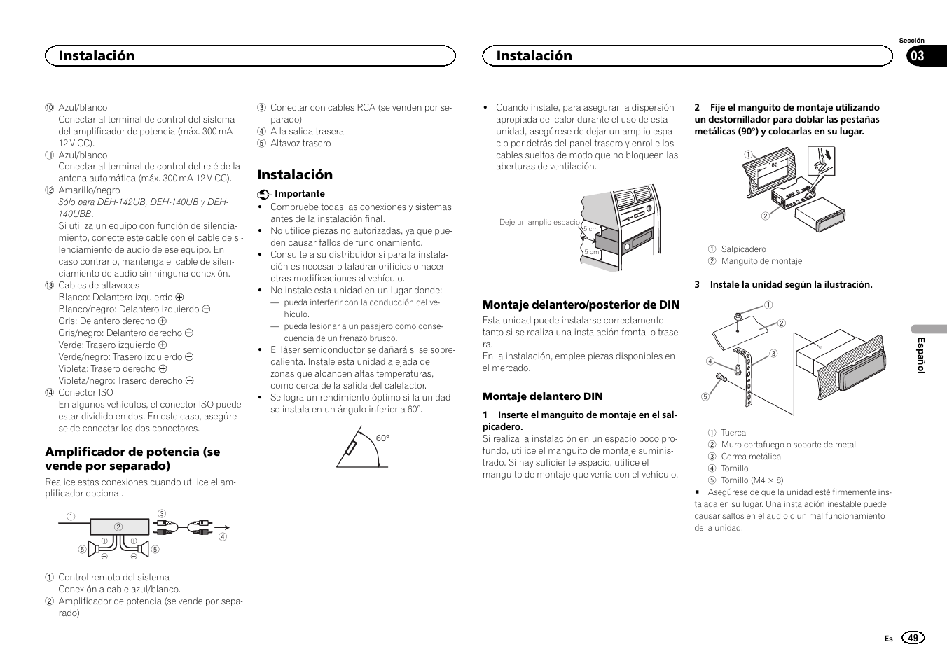 Instalación | Pioneer DEH-141UB User Manual | Page 49 / 100