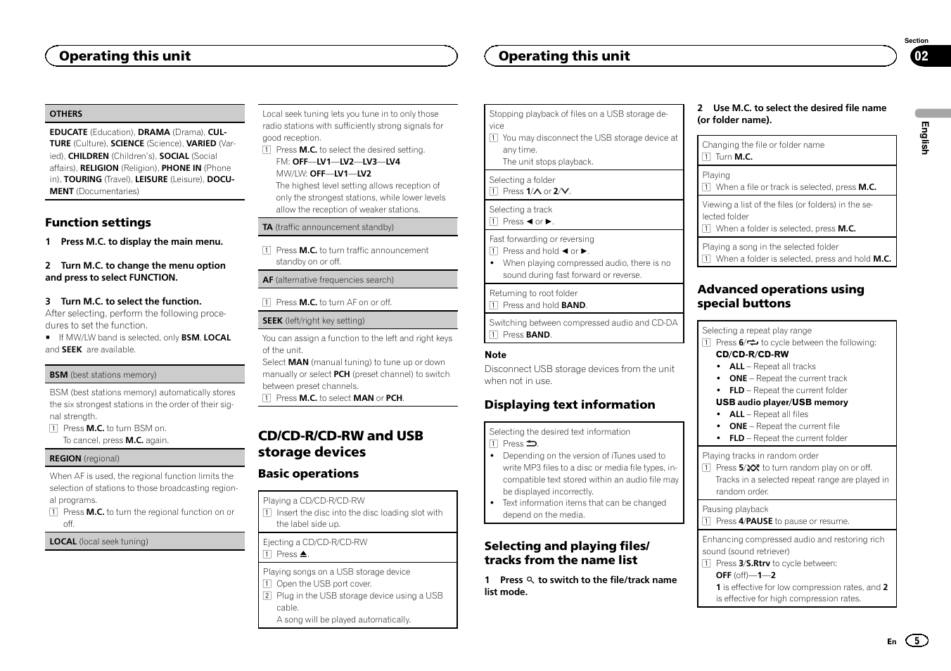 Seek (left/right, Seek, Af (al | Cd/cd-r/cd-rw and usb storage devices, Operating this unit | Pioneer DEH-141UB User Manual | Page 5 / 100