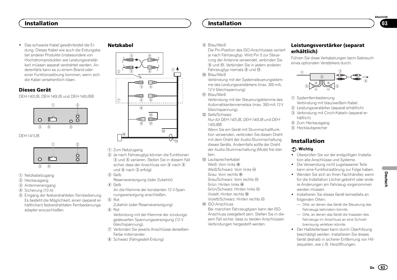 Installation | Pioneer DEH-141UB User Manual | Page 63 / 100