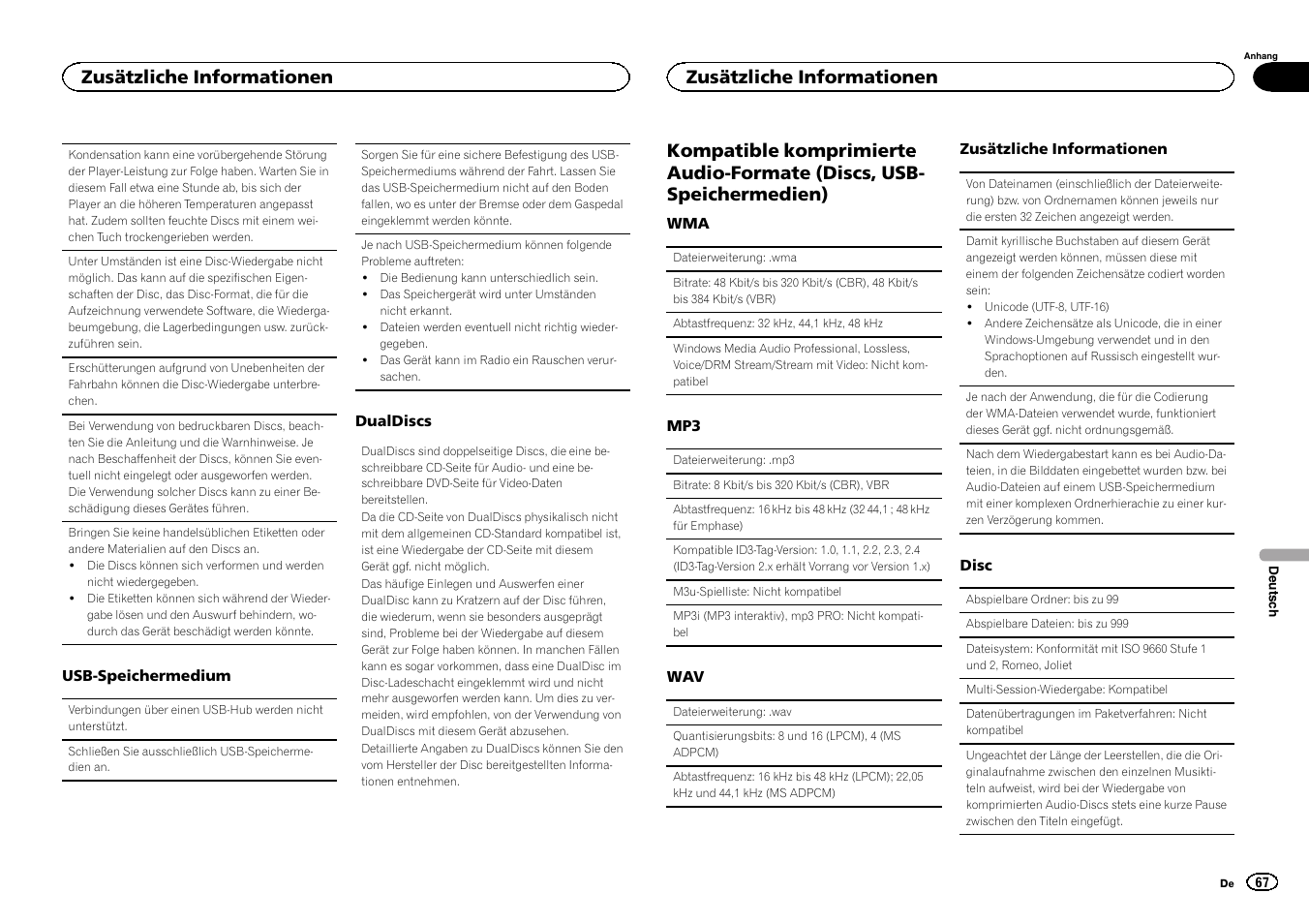 Zusätzliche informationen | Pioneer DEH-141UB User Manual | Page 67 / 100