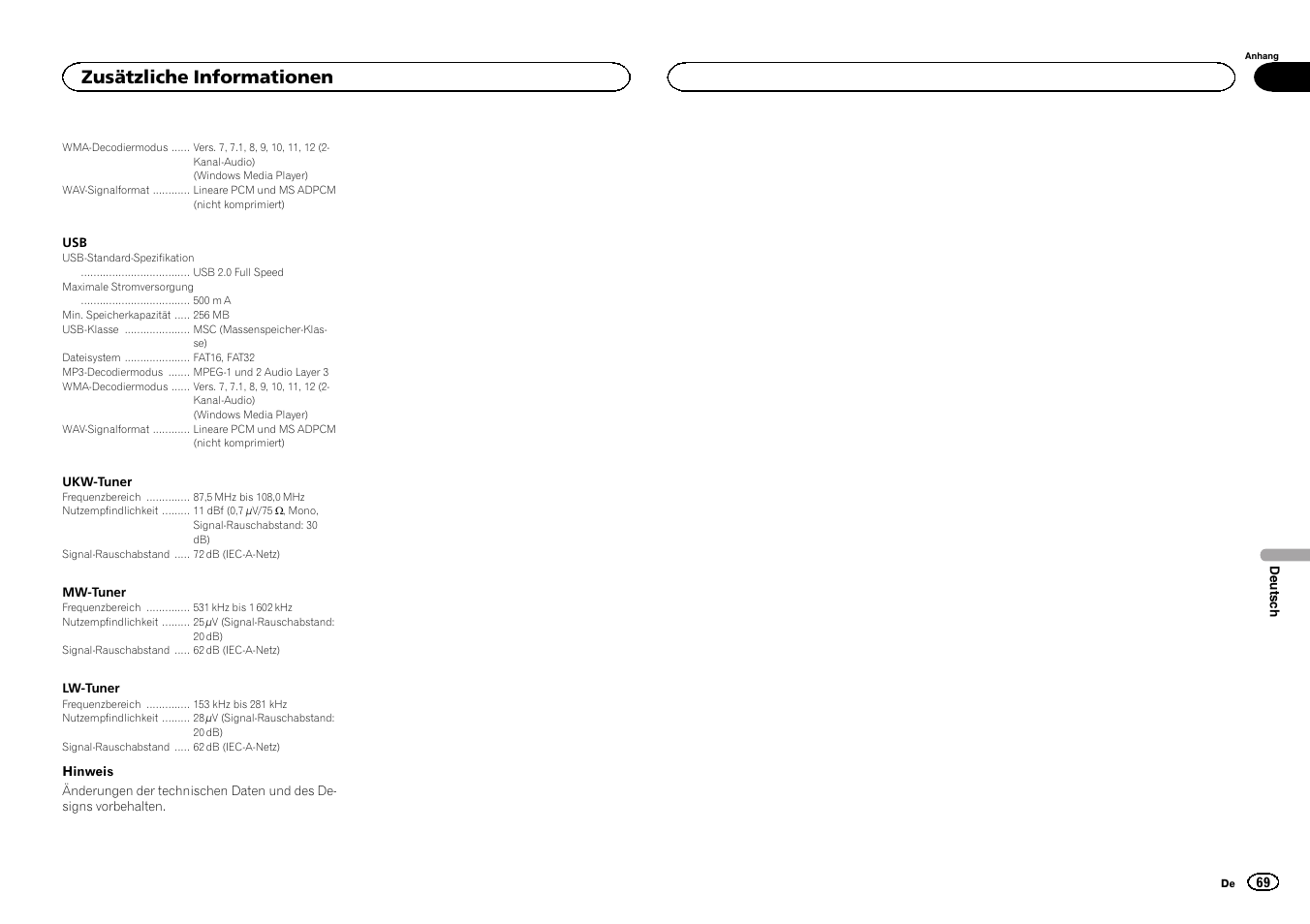 Zusätzliche informationen | Pioneer DEH-141UB User Manual | Page 69 / 100
