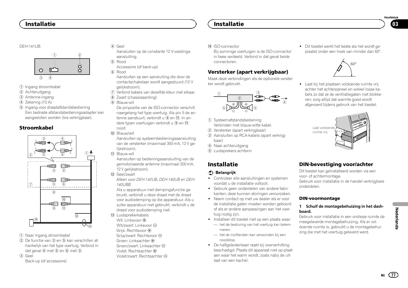 Installatie | Pioneer DEH-141UB User Manual | Page 77 / 100