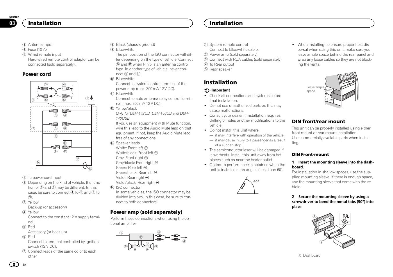 Installation | Pioneer DEH-141UB User Manual | Page 8 / 100