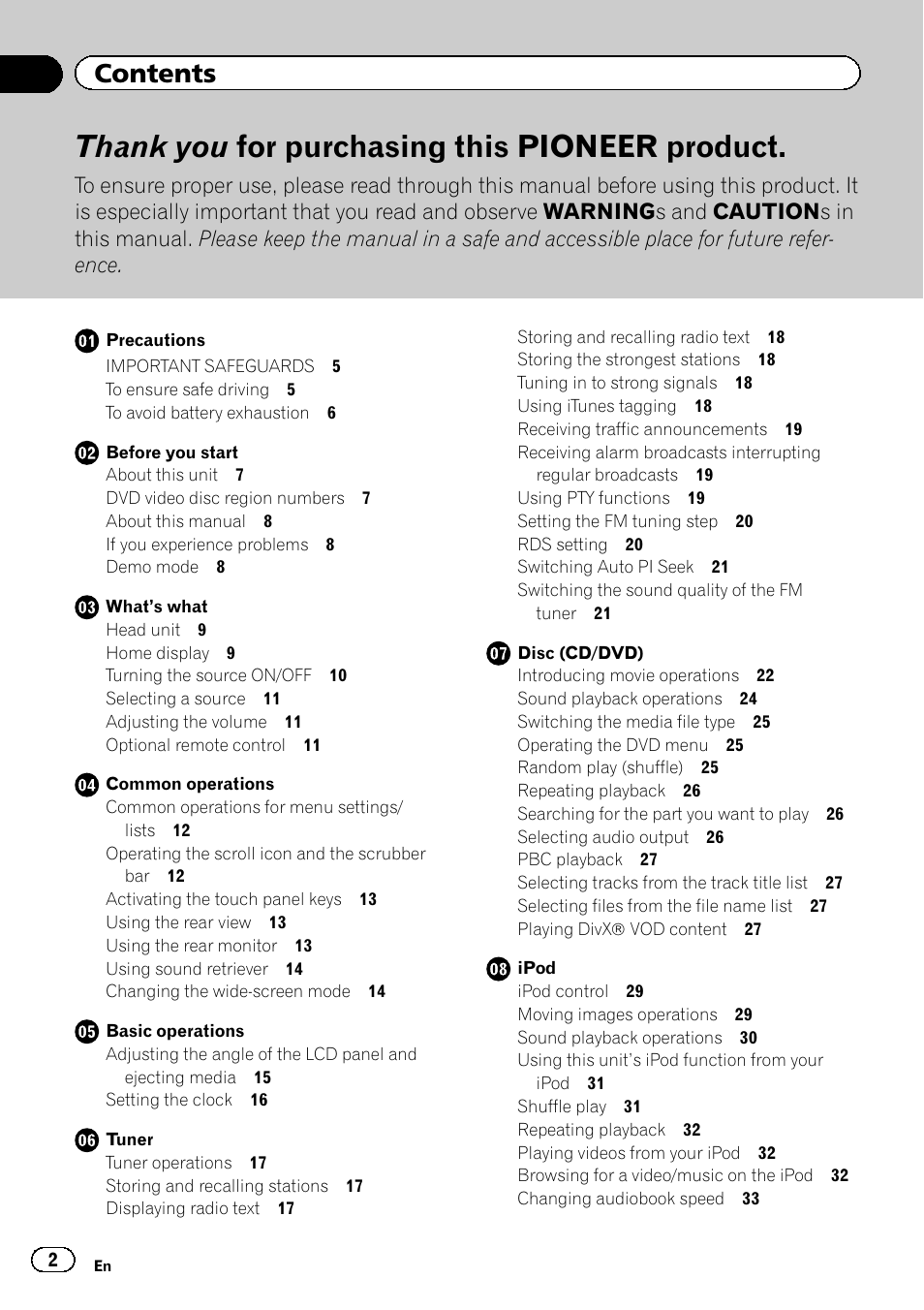 Pioneer AVH-X8500BT User Manual | Page 2 / 100