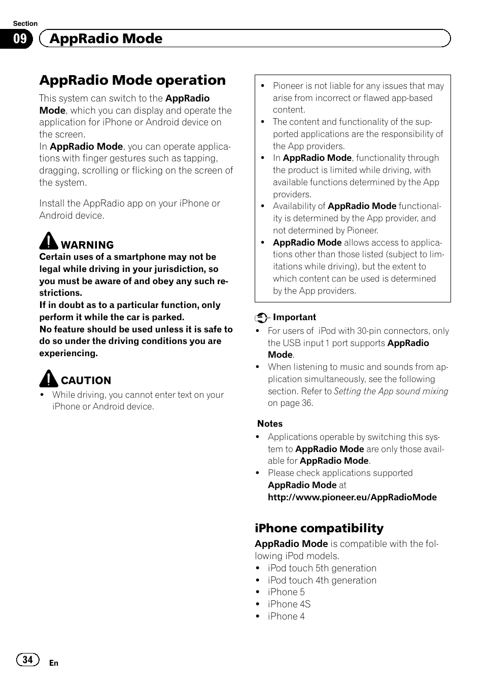 Appradio mode appradio mode operation, Appradio mode operation, 09 appradio mode | Iphone compatibility | Pioneer AVH-X8500BT User Manual | Page 34 / 100